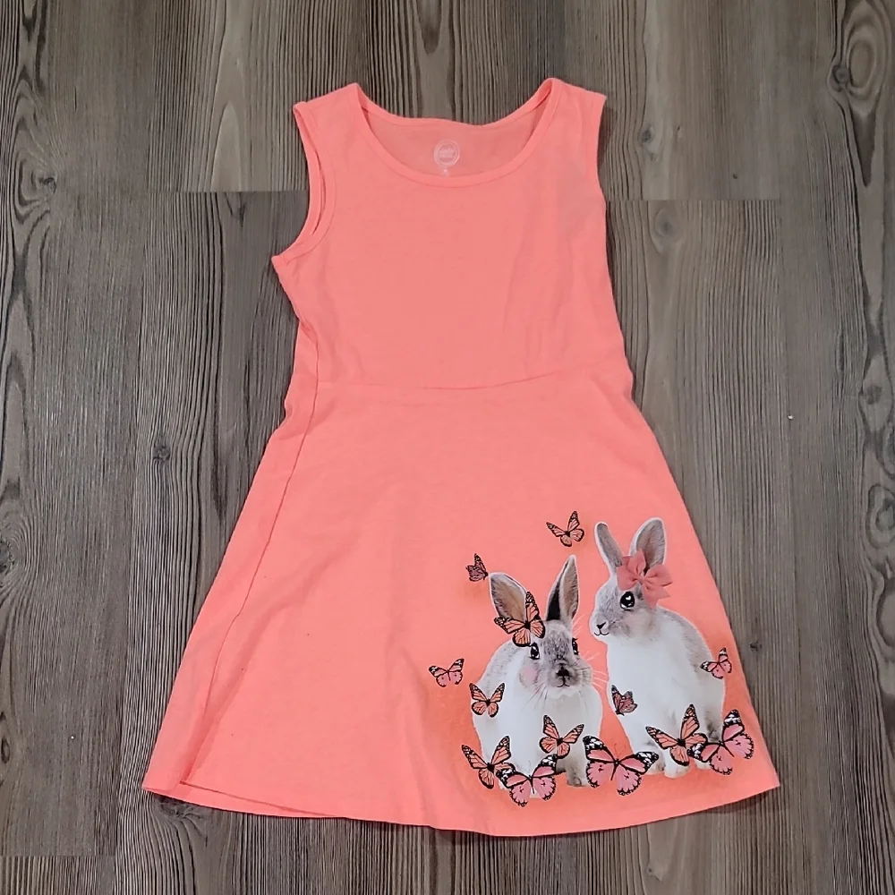 Wonder Nation Coral Dress with Bunny and Butterfly Design - Picture 1 of 5